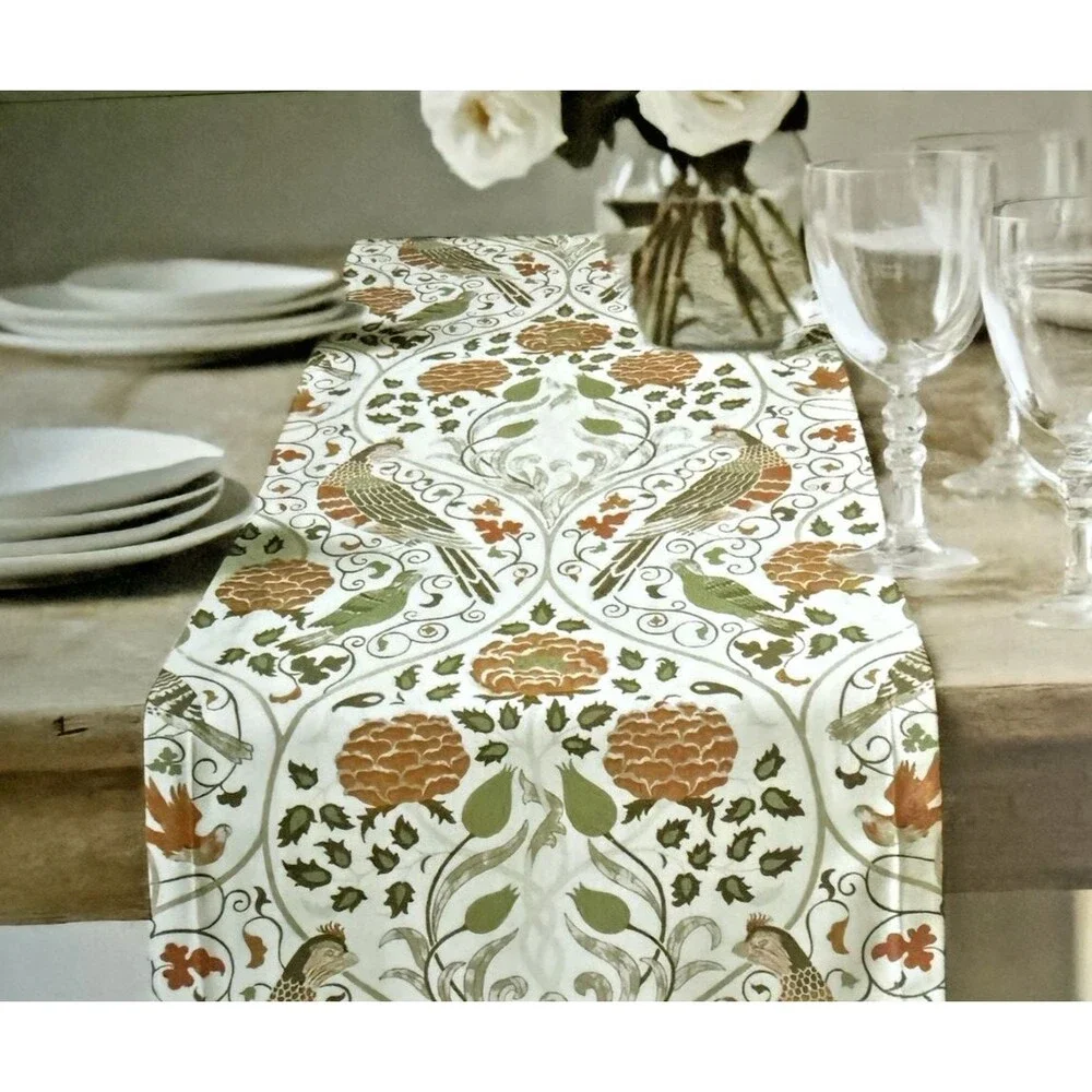 Morris & Co Seasons By May Table Runner Bird Flower Floral Reversible 16x90